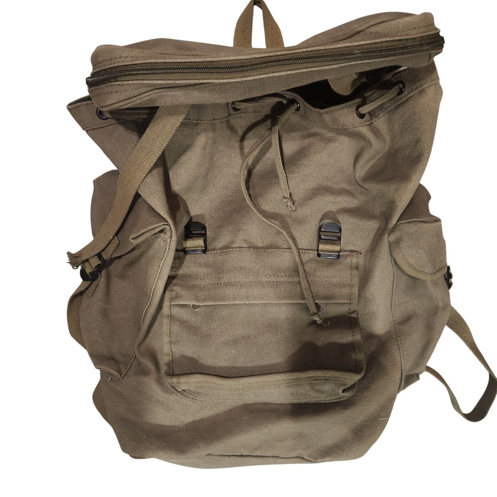 Khaki Canvas Backpack Rucksack Bag Travel Hiking Outdoor Adventure cotton canvas